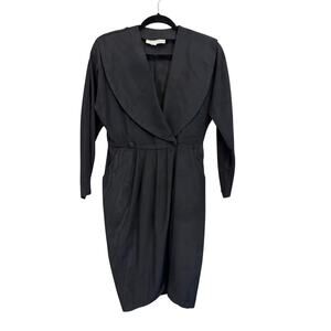 Vintage Simon Jeffrey Jacket Dress 10 Black Wide Collar Formal Evening Business